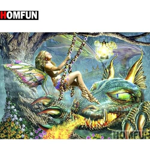 HOMFUN Full Square/Round Drill 5D DIY Diamond Painting "butterfly fairy" 3D Embroidery Cross Stitch 5D Home Decor A13259