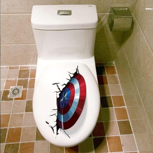 Disney 3D View Captain America Shield Through Wall Stickers For Home Toilet Decor The Avengers Wall Decals Art PVC Mural Poster