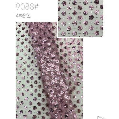 Latest Purple African Embroidery Tulle Lace Fabric 2021 High Quality French Milk Silk Sequin Lace Fabric 5 Yards A5002