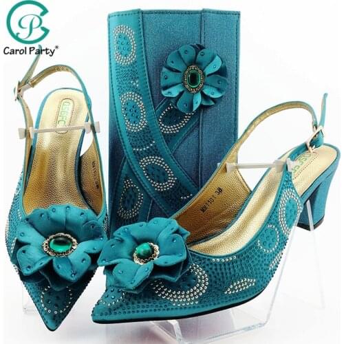 New Arrival Winter SKY blue Color Italian design Women Shoes and Bag Set African Matching Shoes and Bag for Royal Party