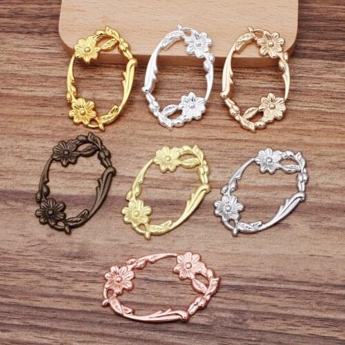 SEA MEW 20 PCS 45*30mm Metal Brass Filigree Flowers Slice Connectors DIY Findings For Jewelry Making
