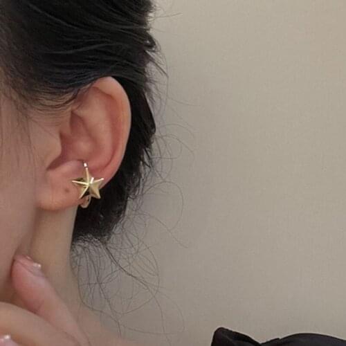 Gothic Gold Silver Color U Pin Clip on Earring Korean Fashion Star Ear Cuff Fake Piercing Earrings for Women Girl Cute Earcuff