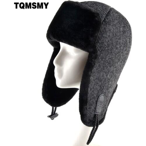 Solid color bomber hat men winter hats for women Knitted wool cap russian thick warm ear flaps bone ushanka snow lei feng caps