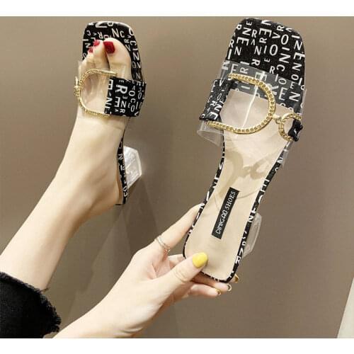 Crystal Clear Transparent Slippers Female Shoes Middle Heels Comfortable New Summer Women Shoes Woman Fashion Cool Mules Slides
