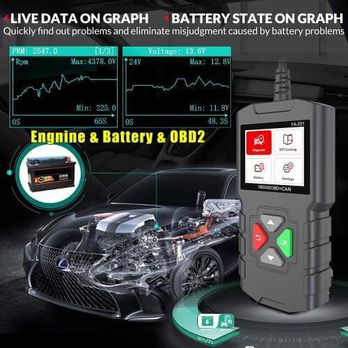 YA201 OBD2 Scanner for Automotive Engine Fault Code Reader with Battery Test for OBDII Compliant Car Diagnostic Scan Tools