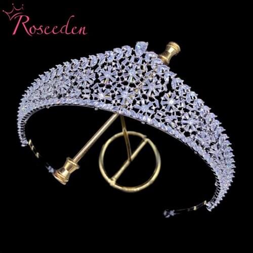 CZ Pave Tiara Crowns Zircon Baroque Bride Queen Pageant Prom Tiaras Wedding Hair Jewelry Wholesale RE4336