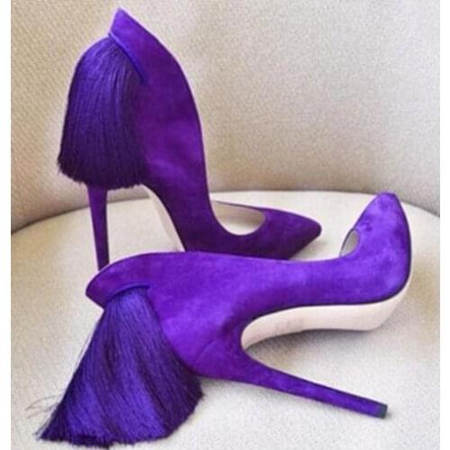 Moraima Snc Pointed Toe Back Tassel Decoration Pumps Slip-on High Heel Fringed Dress Shoes Woman Sexy Thin Heels Party Shoes