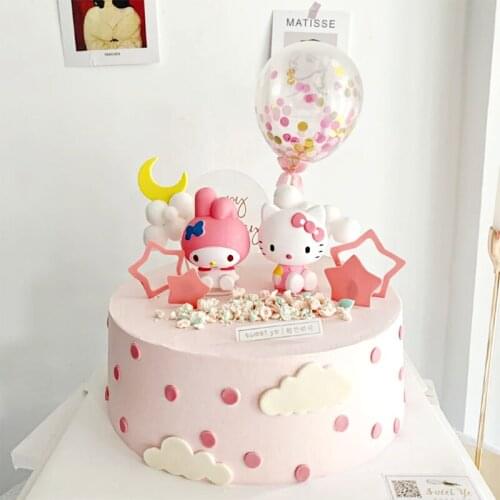Lovely Cartoon KT Kitten Cake Topper Birthday Happy Girl Princess Favors Pink cat Cake Decoration Baby Shower Supplies Gifts