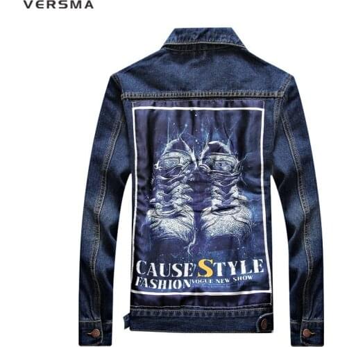 VERSMA 2017 3D Printed Jacket Harujuku Mens Denim Jacket Men Shirt Men BF Women Denim Jacket Long Sleeve Male Denim Shirt Women