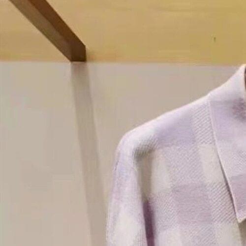 Spring New Women Purple Plaid Loose Cardigan Sweet Lady Casual Knitwear Jacket