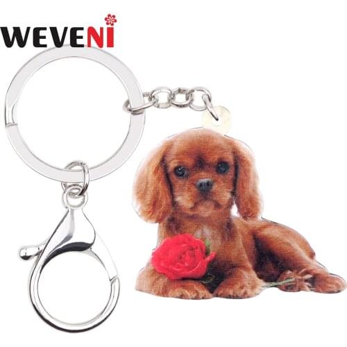 WEVENI Acrylic Cute Cavalier King Charles Spaniel Dog Key Chains Keychain Cartoon Animal Jewelry For Women Girls Gift Bag Charms