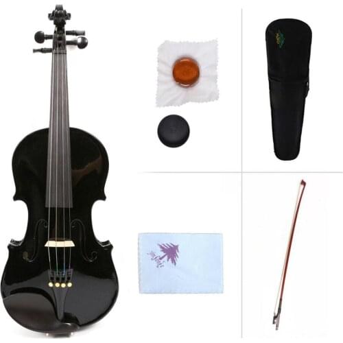 Yinfente Black Acoustic Violin 4/4 Maple+Spruce Handmade Free Case Bow #VL1