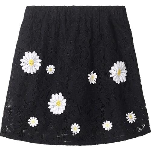 2021 Girl Black Lace Layered Pull-on Skirt Casual Mini Stitched Flower Elastic Waistband Size 3 5 7 9 11 Years Old