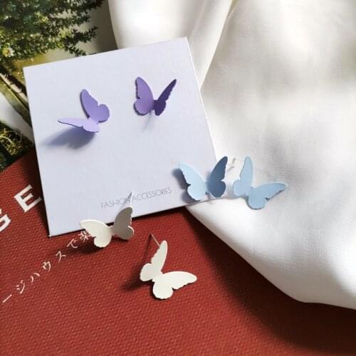 S925 needle Fairy Butterfly Earrings Hot Selling Trendy Jewelry Metal With Coating Purple Blue White Stud Earrings For Women