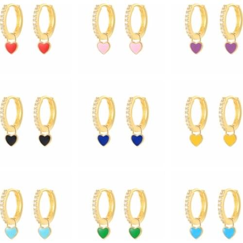 AIDE Pendientes Plata 925 Silver Zircon Heart Enamel Hoops Earrings Piercing Aretes Woman 2021 Trend Jewelry Gift Bijoux Серьги