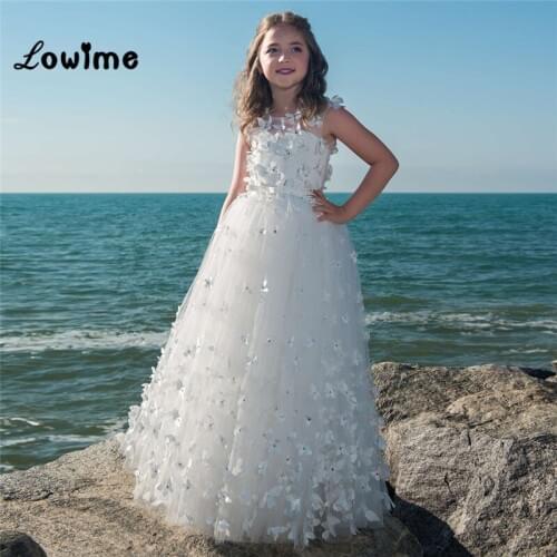 Butterfly 3D Applique Flower Girl DressButterfly 3D Appliquees New Custom Girls Dresses 2018 Vestido De Daminha Pageant Dresses