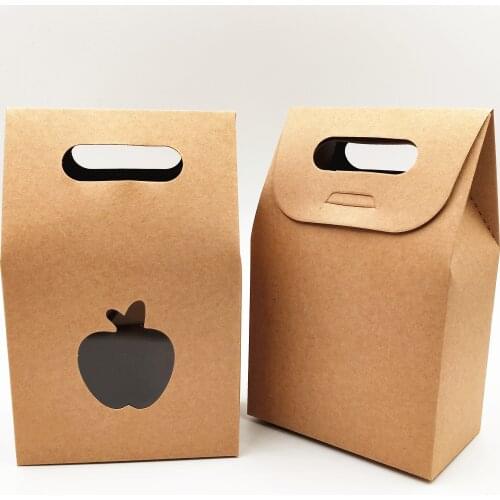 20 pcs 2 size stand up window brown kraft paper bags boxes recyclable for wedding/Gift/Jewelry/Food/Candy Package Paper Box