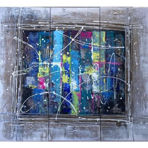 3 pcs Hand Painted Colorful House Windows Modern Abstract Oil Painting on Canvas Wall Art Living Room Home Decorations