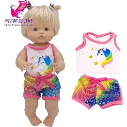 40 Cm Nenuco Doll Rainbow Color Unicorn Shirt Pants Ropa y su Hermanita 17" Baby Doll Clothes Toys Wear