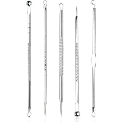 5pcs Acne Pimple Belmish Vacuum Blackhead Remover Acne Blackhead Remover Extractor Tool Spoon Face Needles Facial Pore Cleaner