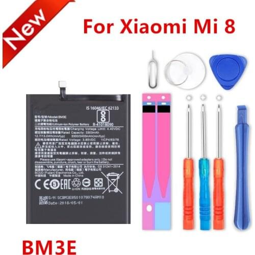100% NEW BM3E 3400mAh Battery For Xiaomi Mi 8 Mi8 M8 BM3E High Quality Phone Replacement Batteries +Tools