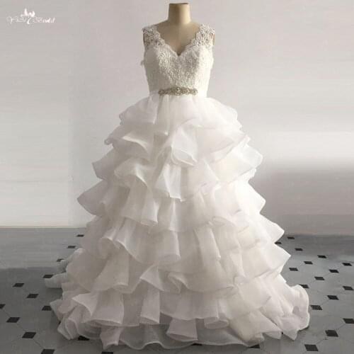 LZ265 Beading Backless Ball Gown Bridal Dresses V-neck Sleeveless Ruched Wedding Dress 100% Actual Photos China Online Shop