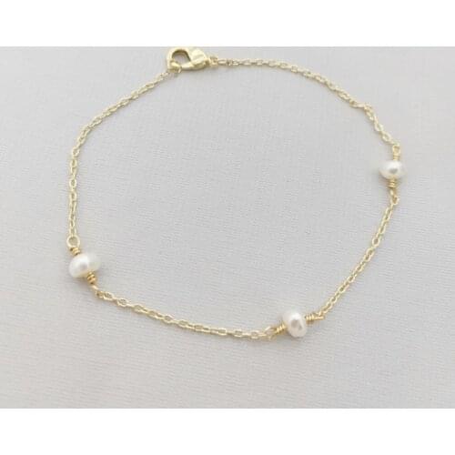 Tiny 14K Gold Filled Bracelet Handmade Pearl Jewelry Natural Freshwater Pearl Bracelet Boho Charms Vintage Pulsera Mujer Perla