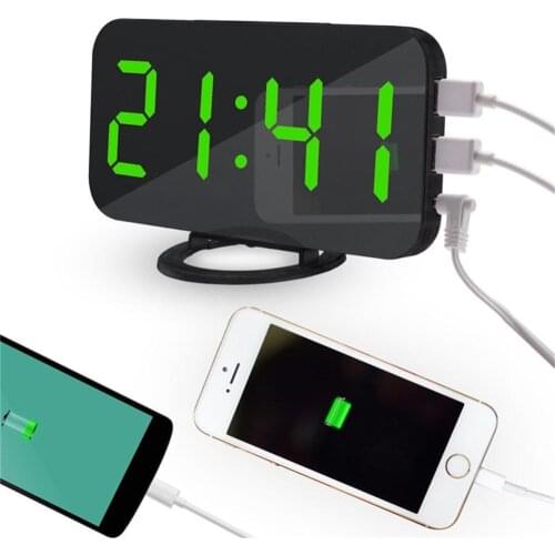 Time Setting LED Digital Alarm Clock Charging Station Phone Charger with Dual USB Port Home Office Electronic Red Plastic