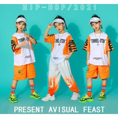 Kids Ballroom Hip Hop Clothing Yellow Tee T Shirt Tops Streetwear Cargo Pants Shorts for Girls Boys Jazz Dance Costume Clothes