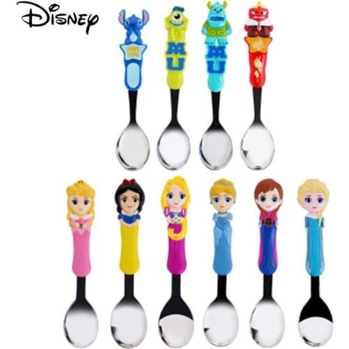 Disney Kids Utensils 3D Cartoon Princess Spoon Frozen Elsa Anna Metal Spoon and Fork for Kids Baby Spoon