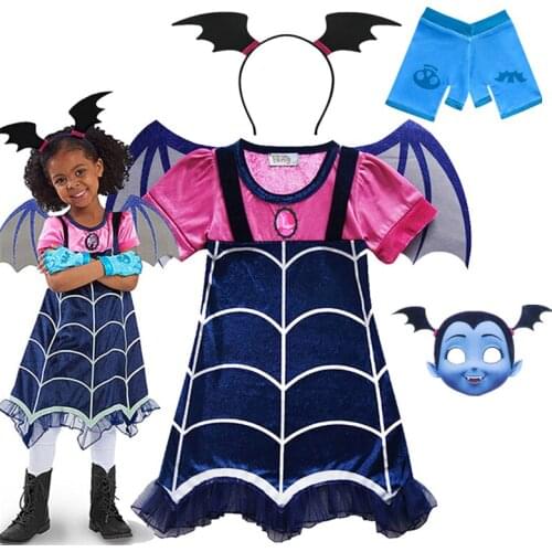 Kids Girls Vampiric Costumes Children Cosplay Disguise Mask Headband Dress up Costume Halloween Girls Dresses Carnival Party