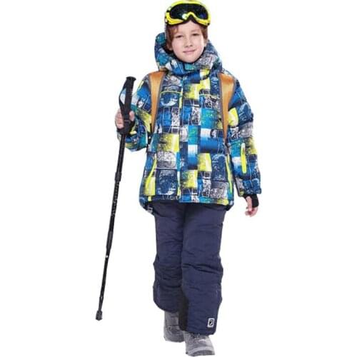 Dollplus Children Sets Ski Sport Suits for Boys Winter Warm Waterproof Skiing Jacket and Pant Hooded Outdoor Snowboard Sets