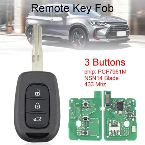 433MHz 3Buttons Car Remote Key with PCF7961M Chip and NSN14 Blade Fit for Renault Symbol Trafic Dacia Duster Logan Sandero