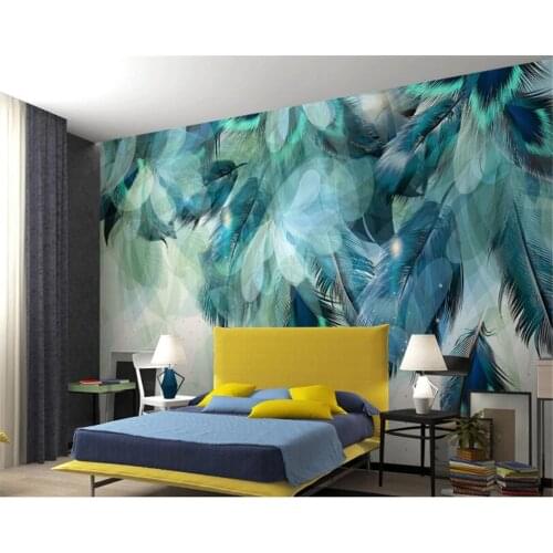 Beibehang Photo wallpaper Stylish vintage modern blue feather TV Master bedroom bedside wall background 3d wallpaper behang