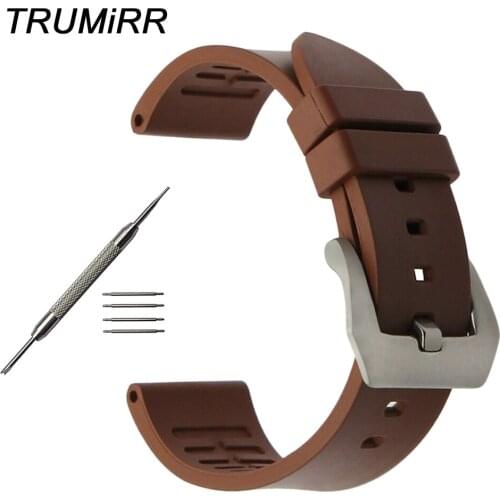 Fluoro Rubber Watchband 22mm 24mm Universal Watch Band Brushed Stainless Steel Clasp Strap Wrist Bracelet Black Brown Orange Red