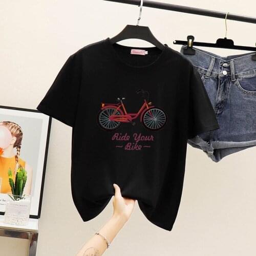 Summer Harajuku Bicycle White Tees Tops Female Womens T-shirt Short Sleeve Female Melinda Style Couple Clothes