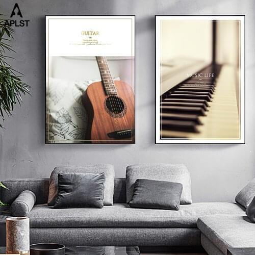 Guitar Piano Retro Musical Instrument Canvas Prints & Posters Vinyl Drum Painting Wall Art Picture for Living Room Bedroom Decor