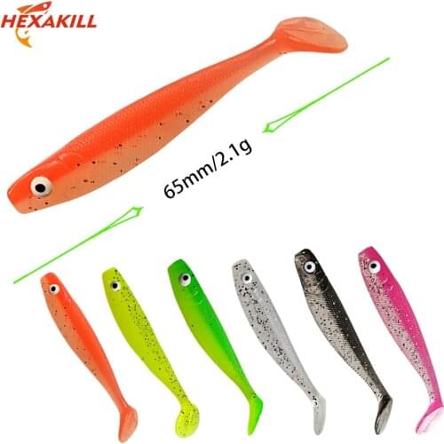 Hexakill 12pcs Soft Baits 65mm 2.1g Rubber Fishing Lure Sea Fishing Jigs Bass Baits Swimbait Wobblers Artificial Tackle