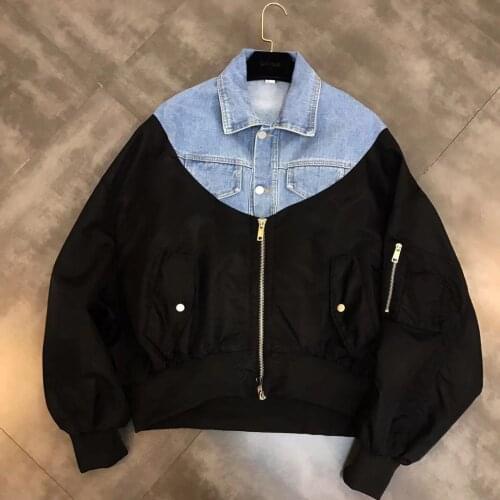 Bomber Time-limited Cotton Casaco Jacket 2019 Spring New Lapel Pocket Bubble Long-sleeved Stitching Loose Jacket Female Womens