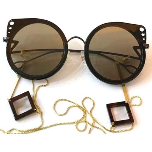 Classic Vintage Round Sunglasses Women With Chain Brand Gradient Cat Eye Sunglasses Women Men Luxury Goggle Oculos UV400