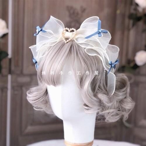 Lullaby Cute Grayish Blue Handmade Headwear Hairband KC Hair Ribbons Neckband Lolita Bows Sweet