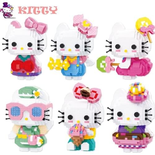 700pcs+ Cute Candy Kitty Mini Building Blocks 3D DIY Cartoon Cat Anime Figures Assembled Bricks Toys For Kids Christmas Gift