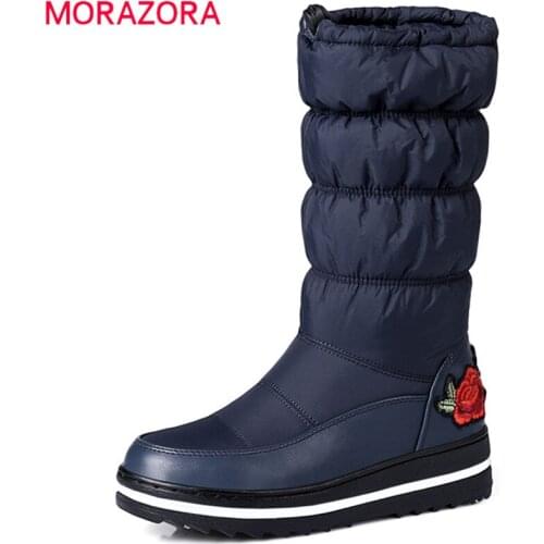 MORAZORA Big size 35-44 snow boots keep warm down winter boots for women platform shoes embroidery fashion shoes half high boots