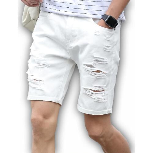 Mens shorts 2021 summer new casual jeans shorts knee length slim fit large size ripped pants high quality trendy mens pants