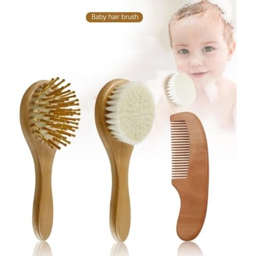 OOTDTY 3 Pcs Baby Care Pure Natural Wooden Brush Comb Set Newborn Hair Brush Infant Head Massager Baby Shower Gift
