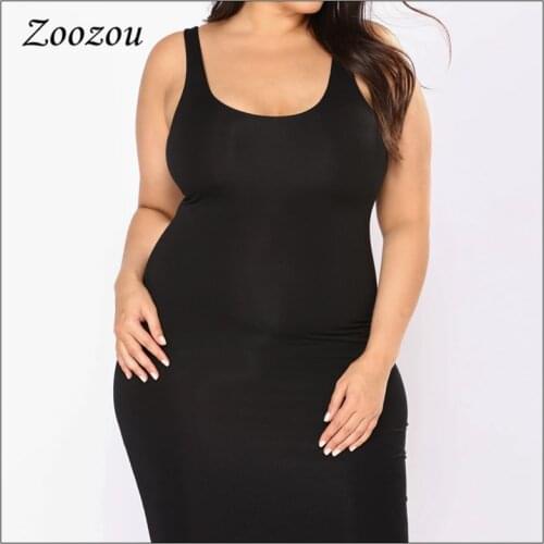Square Neck Tank Sheath Dress Plus Size Summer Black Mid Calf Women Clothing Sleeveless Bodycon Dress Casual Skinny Dress Custom