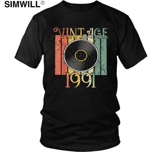 Vintage Cassette Tape 1991 T-Shirt Retro Casual Cotton Tshirt Mens Short Sleeved O-neck Birthday Party Happy Birth T Shirt Gift