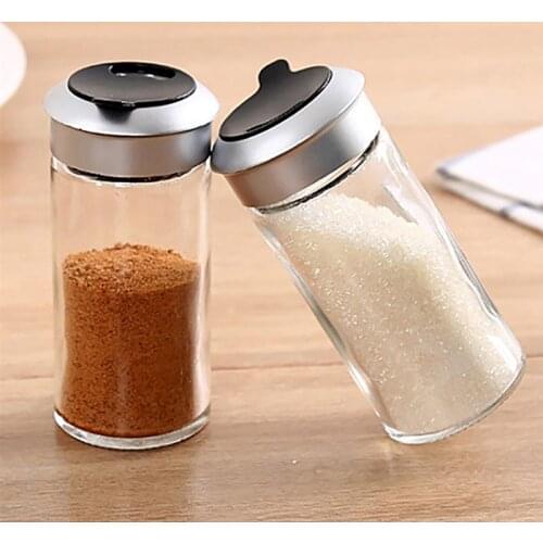 1pcs Transparent Glass Kitchen Gadgets Spice Pepper Shaker Spice Jar Rotating Cover Seasoning Can Salt Sugar Bottle Wholesale