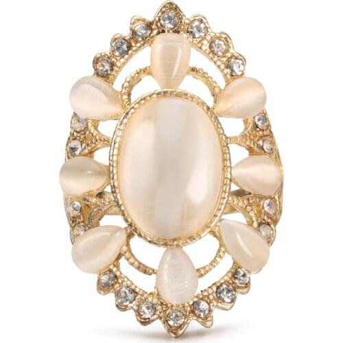 New Shiny White Gold Color Hollow Big Stone Statement Chunky Wedding Rings for Women Men Fashion Jewelry