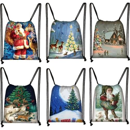 Christmas Santa Claus Backpack for Boy Girl Drawstring Bag Women Casual Rucksack Ladies Shopping Storage Bag for Travel Gift